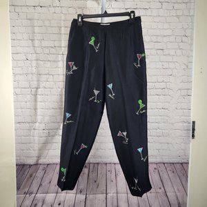 Chic Black Embroidered Women's Pants